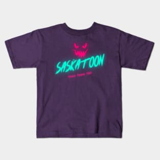 Neon Pink Glow Jack O'Lantern Saskatoon in Anaglyph Style Kids T-Shirt